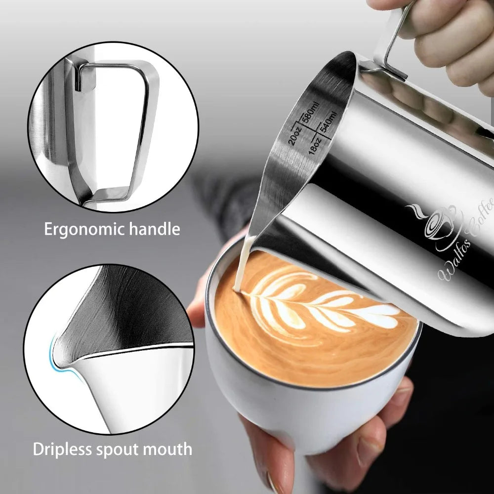 WALFOS Style Espresso Coffee Milk Mugs Cup Pots Jug Handle Craft Coffee Garland Cup Latte Jug Thickened Stainless Steel
