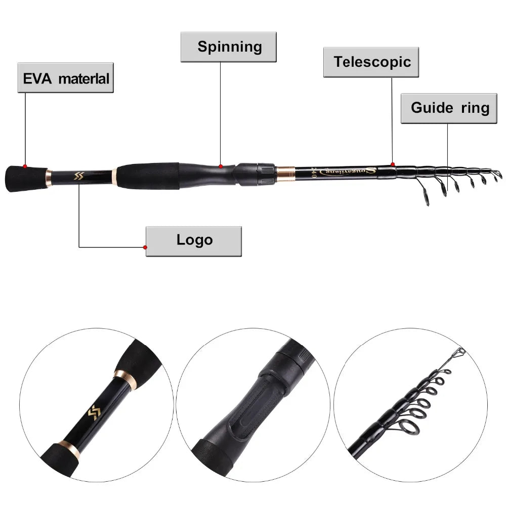 Sougayilang 2.1m 2.4m Telescopic Fishing Rod Ultralight Weight Spinning Rod Casting Fishing Rod Carbon Fiber Fishing Rod Tackle