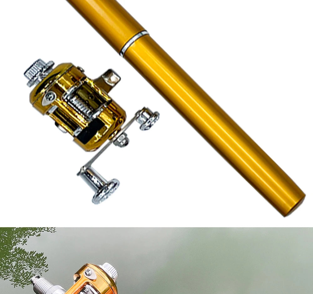 Fishing Rod Reel Combo Set Mini Telescopic Pocket Pen Fishing Rod Pole + Reel