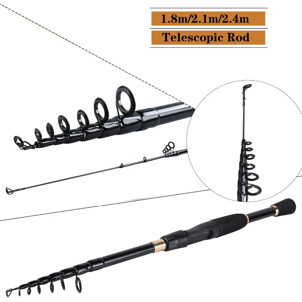 Sougayilang 2.1m 2.4m Telescopic Fishing Rod Ultralight Weight Spinning Rod Casting Fishing Rod Carbon Fiber Fishing Rod Tackle