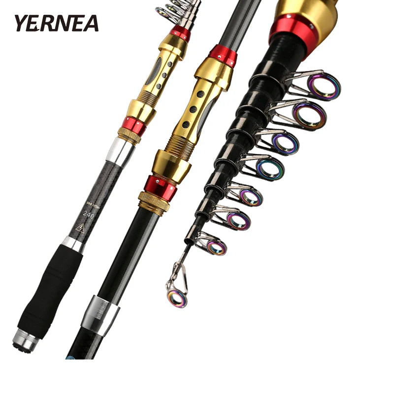 Yernea Short Sea Fishing Rods Fiber Telescopic Fishing Rod 99% Carbon 1.8-3.6M Spinning Telescopic Fishing Tackle Spinning Rod