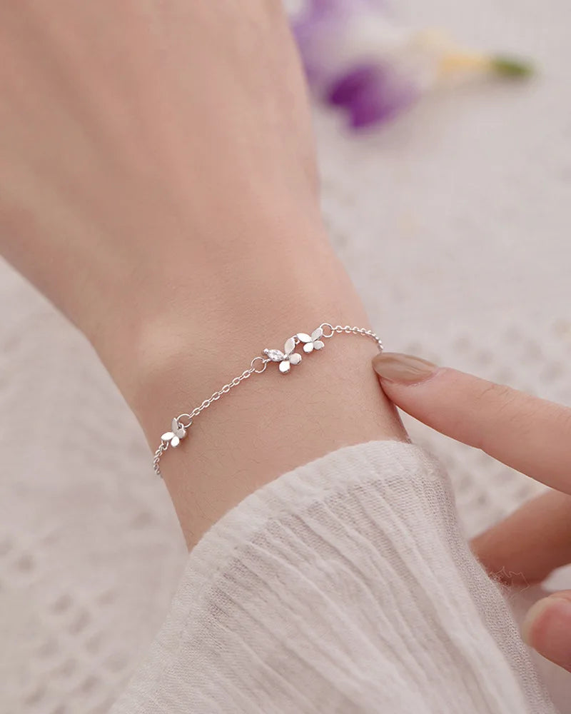 VENTFILLE 925 Sterling Silver Diamond-Studded Butterfly Bracelet Women's Fashion Temperament Flower Adjustable Bracelet