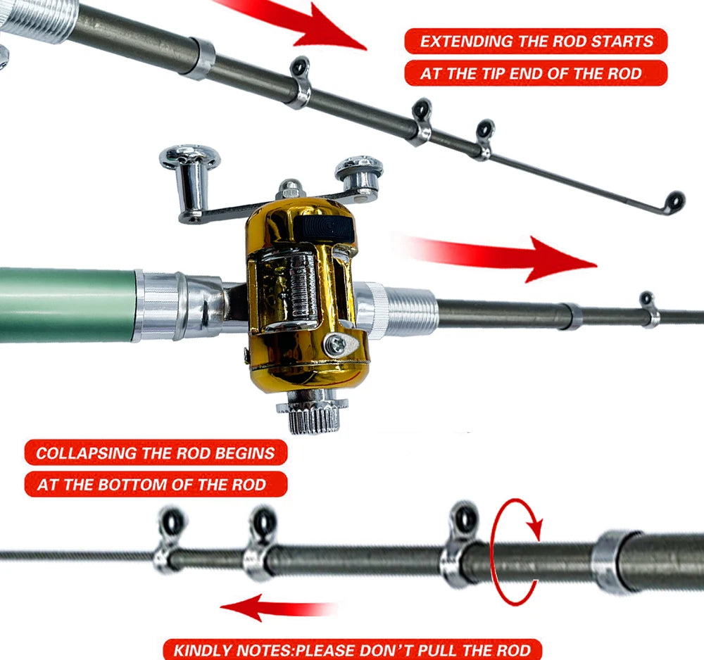 Fishing Rod Reel Combo Set Mini Telescopic Pocket Pen Fishing Rod Pole + Reel