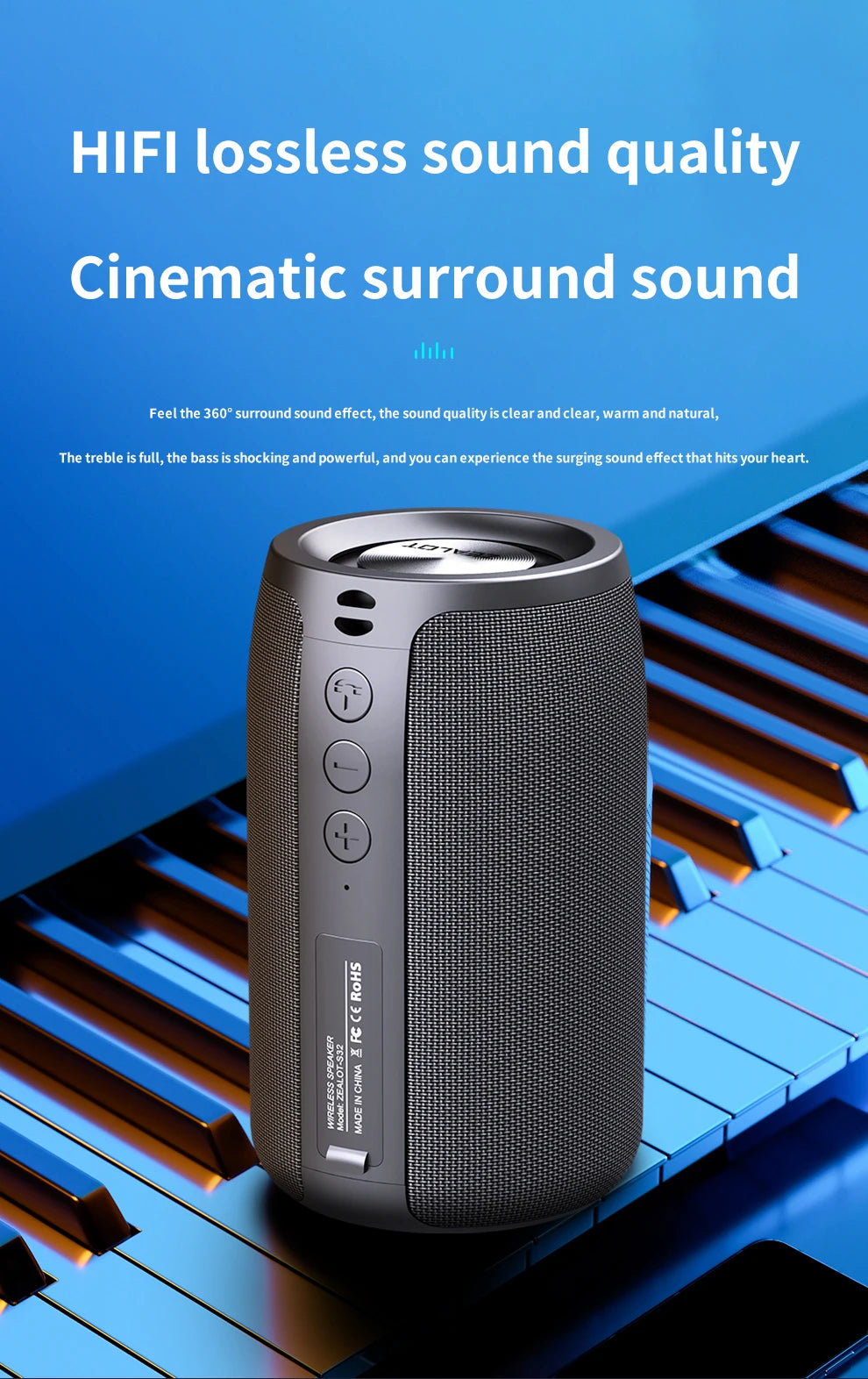 ZEALOT S32 5W Wireless Speakers, Portable Subwoofer Speaker, 1800mAh Battery, 10 Hours Playtime Loud Stereo, Booming Bass.