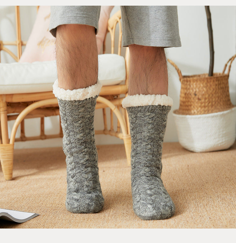 Thermal Socks Mens Winter warm Home Soft Male Cotton Thickened Plus Velvet Sleeping Anti Skid Grip Short Floor Slipper Sock