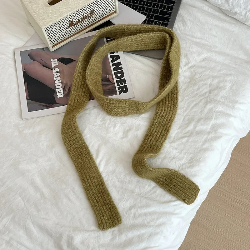 Striped Plush Scarf Women's Niche Design Sense Spice Girl Versatile Decoration Korean Version Thin and Narrow Long Scarf