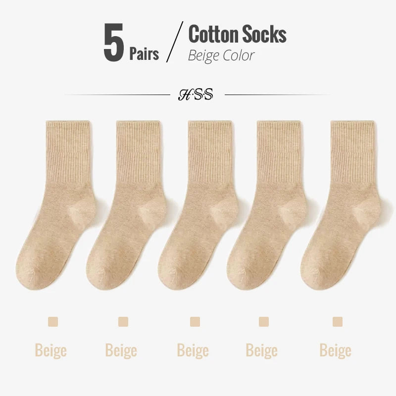 HSS 95% Combed Cotton Socks Men Business Dress Long Socks Casual Solid Color Spring Summer Black White Unisex Socks Comfortable