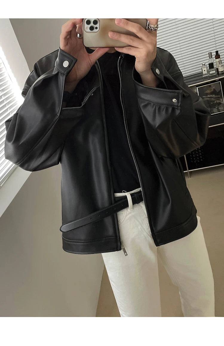 Mauroicardi Spring Autumn Cool Luxury Short Black Soft Light Pu Leather Jacket Men Zipper Casual Mens Jackets and Coats Fashion