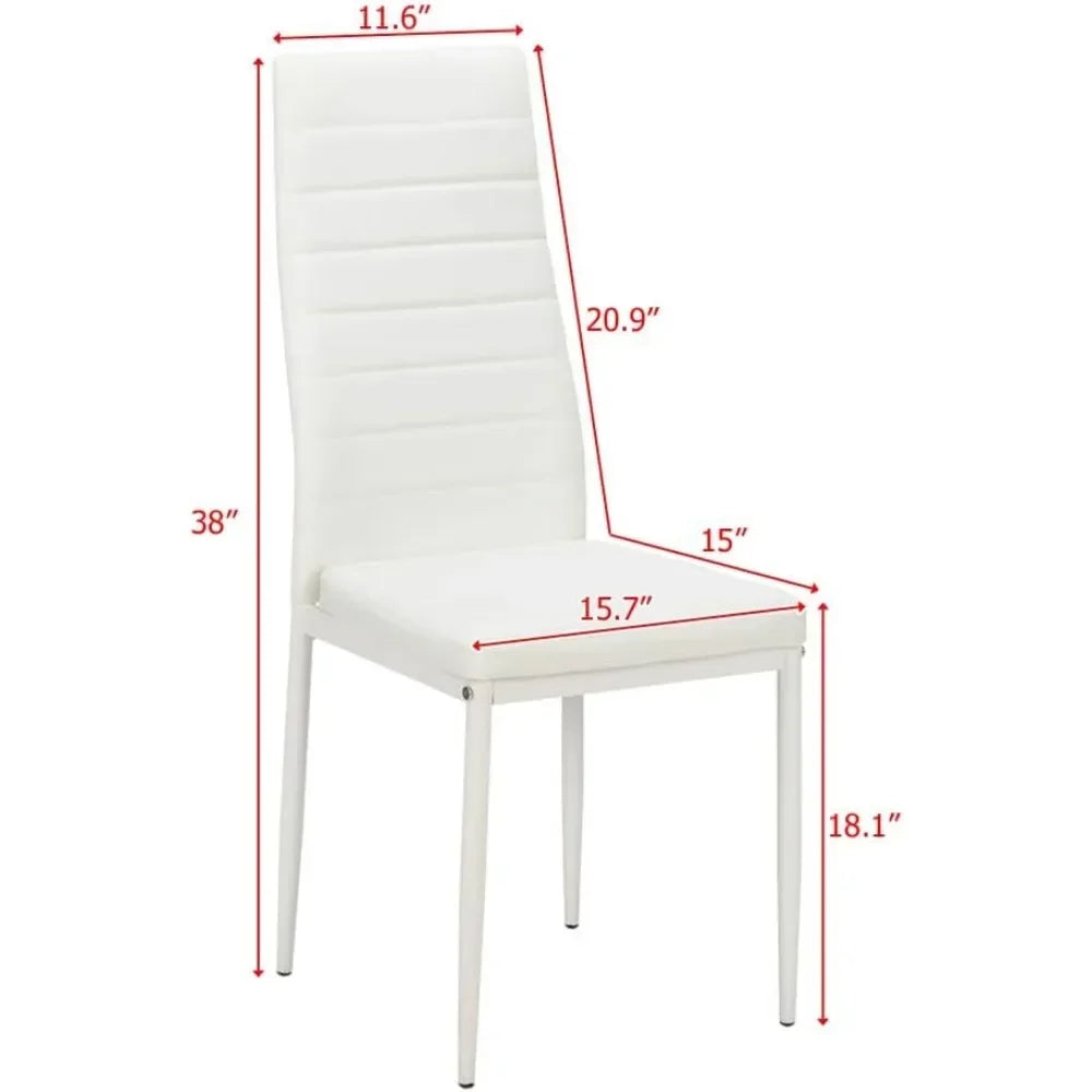 4-piece white restaurant chair set, PU leather, sturdy legs, waterproof seat, high back soft cushion