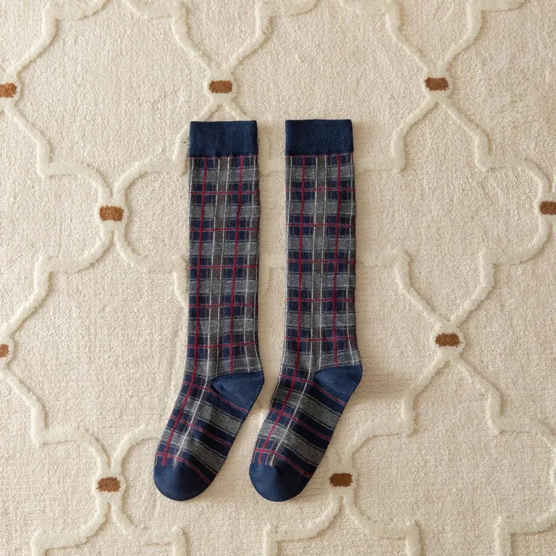 Stockings Women Harajuku Retro Vintage Plaid Long Socks Stocking JK College Style School Girls Cotton Knee Socks Women Stockings