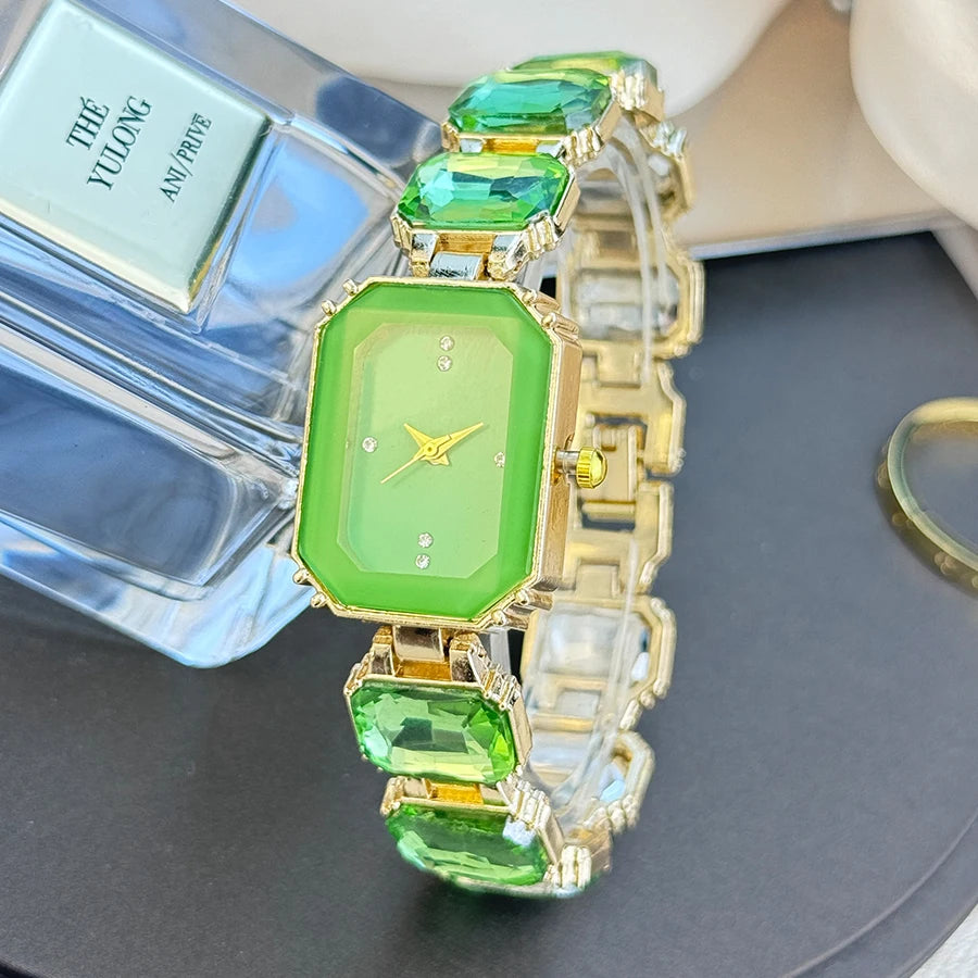 women's large section rhinestone chain rectangular color case rhinestone dial fashion European and American style ladies watch