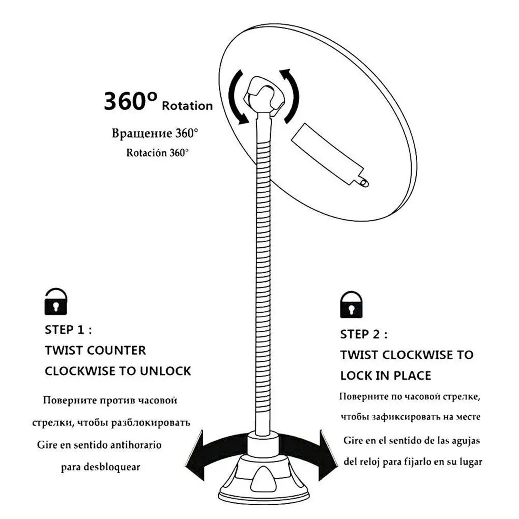Flexible Gooseneck Makeup Mirror with LED Light 10X Magnifying Mirror Suction Cup Bright Diffused Light and 360 Degree Swivel