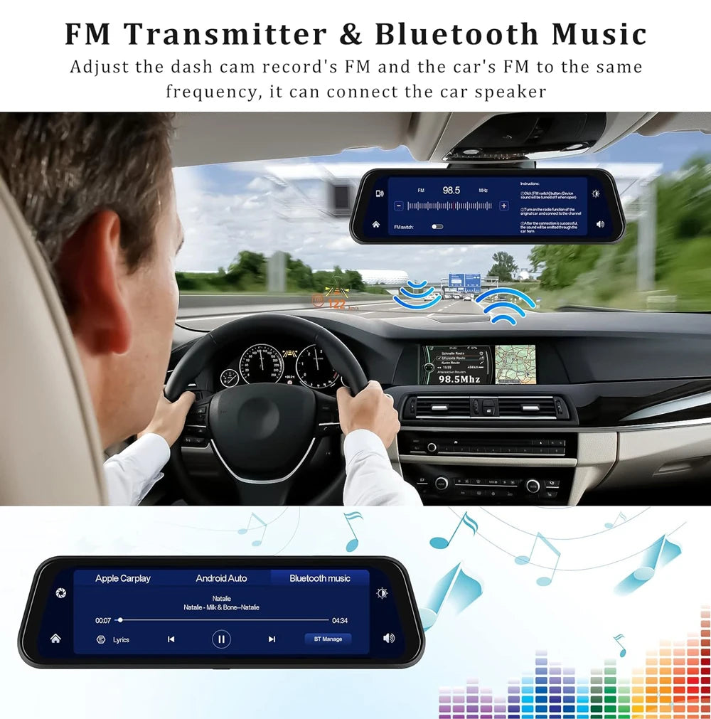 10" Dash Cam 4K 3840*2160P Car Dvr Carplay Android Auto GPS 5G WIFI AUX Stream RearView Mirror Dashcam Camera Drive Recorder FM