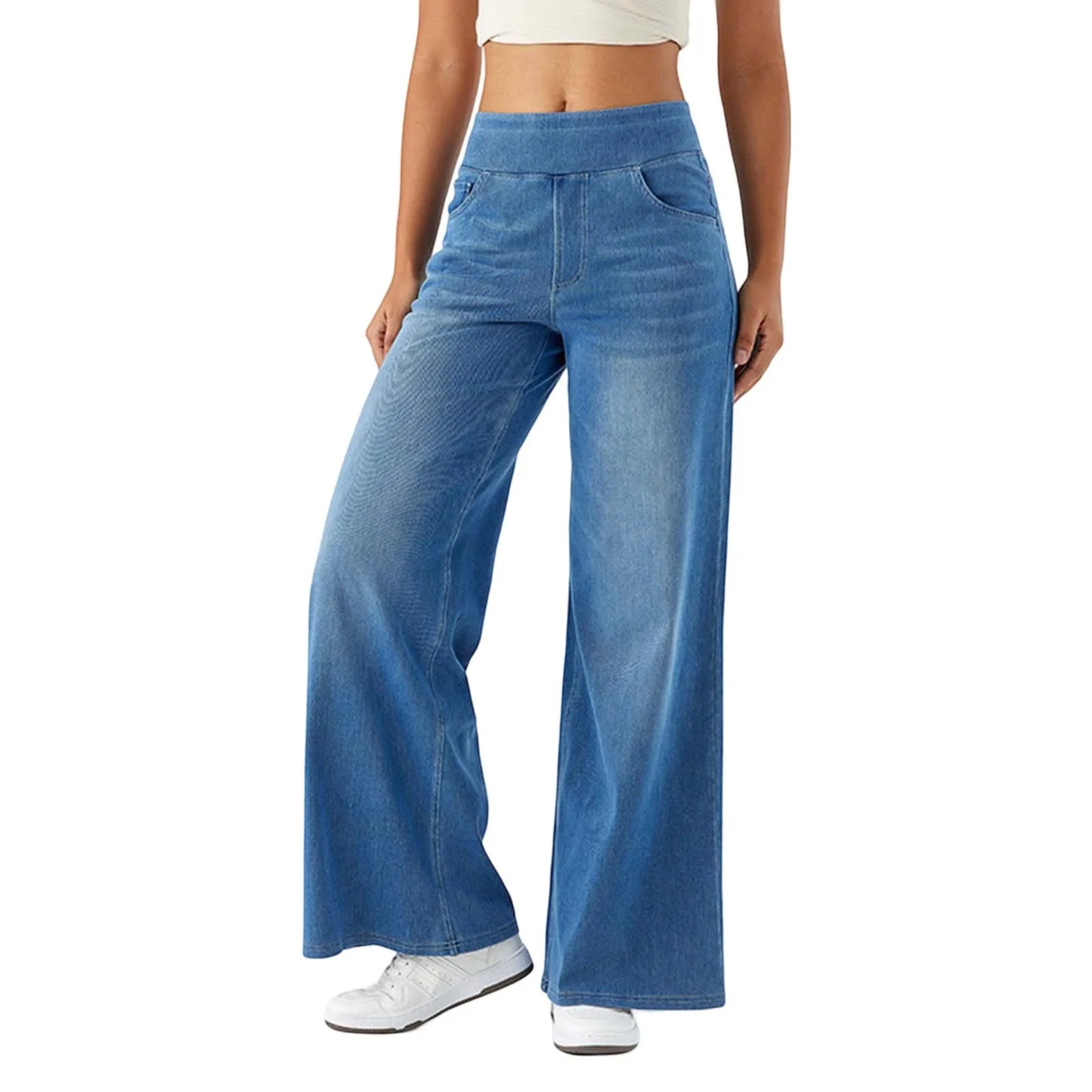 Women Baggy Jeans Streetwear High Waist Wide Leg Denim Pants Retro Elastic Waist Blue Loose Female Trousers
