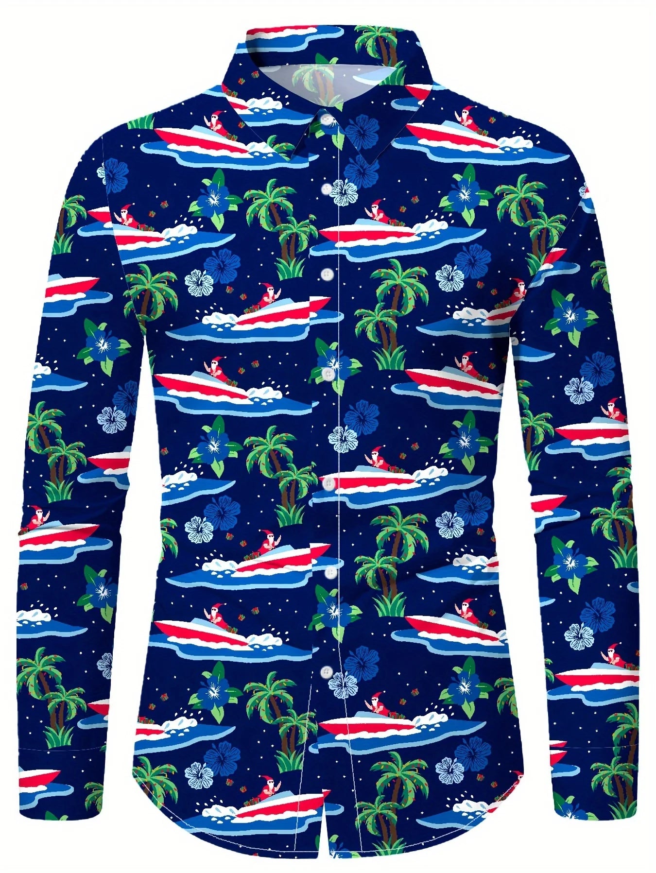 Christmas Festival Theme Men's 3D Printed Formal Shirts Christmas Tree Santa Claus Graphic Long Sleeve Shirt Fashion Men's Shirt