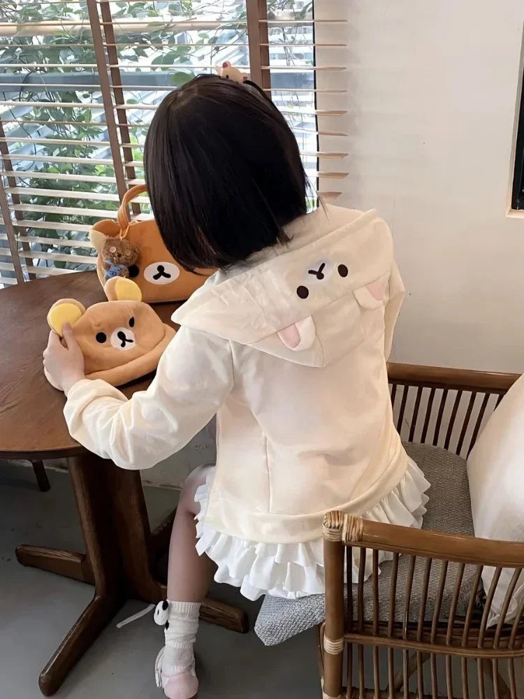 HOUZHOU Y2k Harajuku Streetwear Hoodies Women Japanese Style Kawaii Sweet Cute Cartoon Print Zipper Sweatshirt Soft Girl 2024