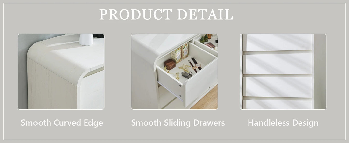 Modern 6 Drawers Dresser, 47" Wide Wood Dressers & Chests of Drawers w/Curved Profile Design, Natural Texture for Bedroom.