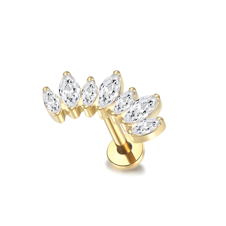 1pcs Titanium Piercing Cross Flower Stud Earring Internally Threaded Cubic Zircon Tragus Helix Piercing Body Jewelry