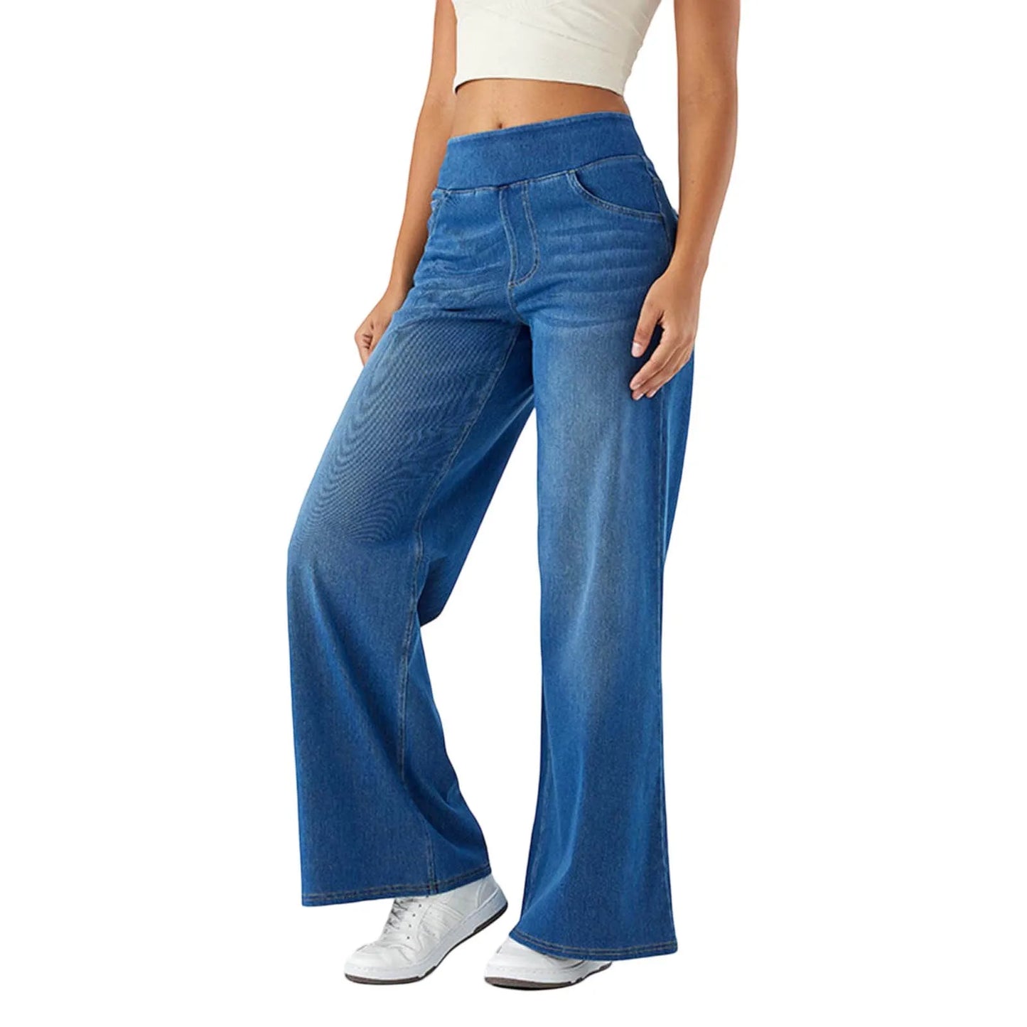 Women Baggy Jeans Streetwear High Waist Wide Leg Denim Pants Retro Elastic Waist Blue Loose Female Trousers