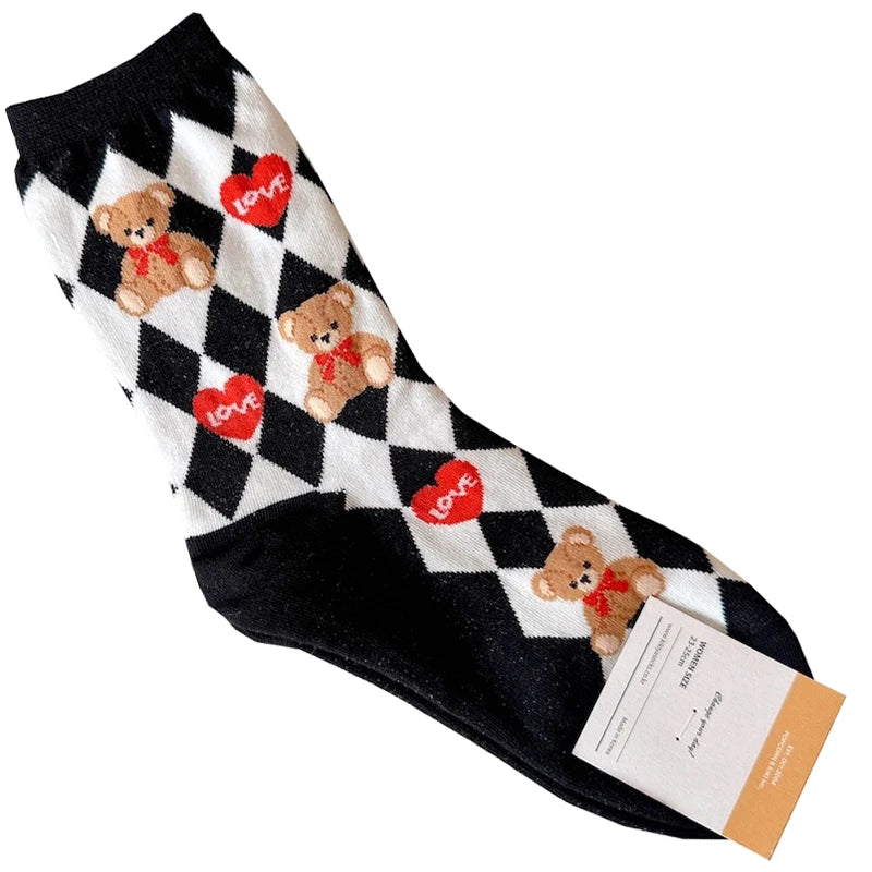 Good Quality Cartoon Elegant Lady Bear Women's Cute Socks Cotton Harajuku Style Woman Novelty Breathable Sox Christmas Gifts