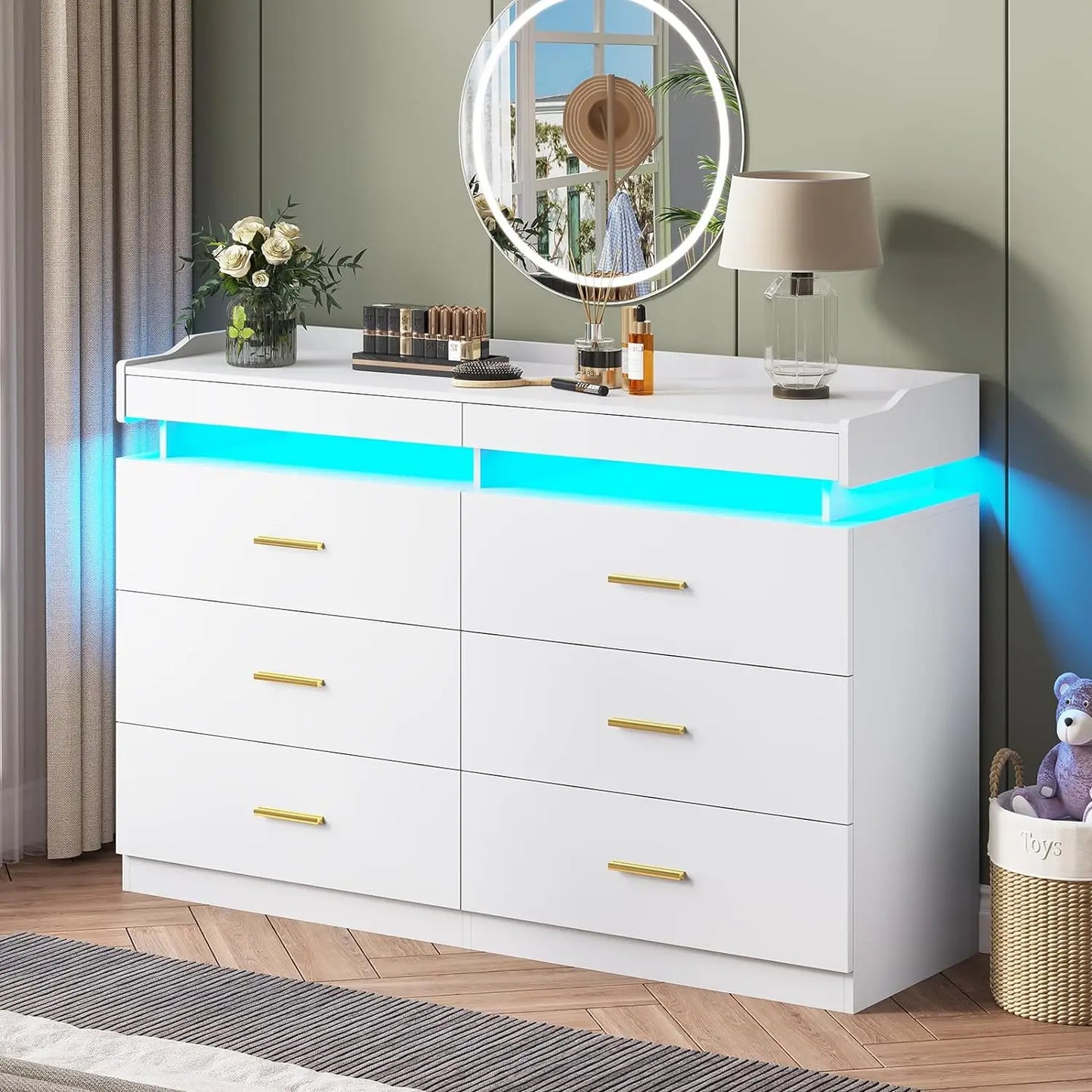 Modern Dresser 9 Drawer with LED Light,Wide Drawer Organizer Cabinet for Bedroom Living Room Chest for Closet of Wood Drawers
