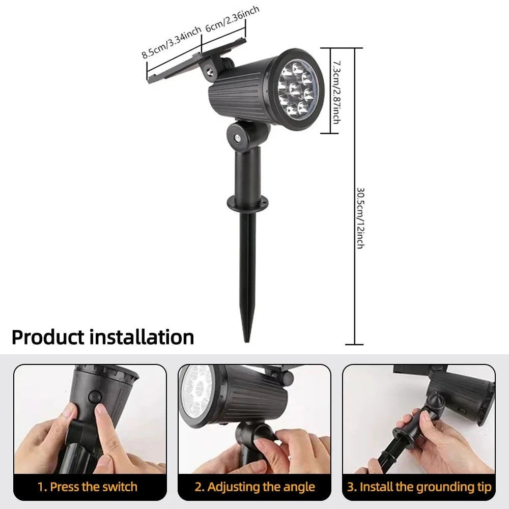 9 LED Solar Spot Lights IP65 Waterproof Outdoor RGB Solar Landscape Lights Brightness Adjustable for Garden Yard Palm Trees