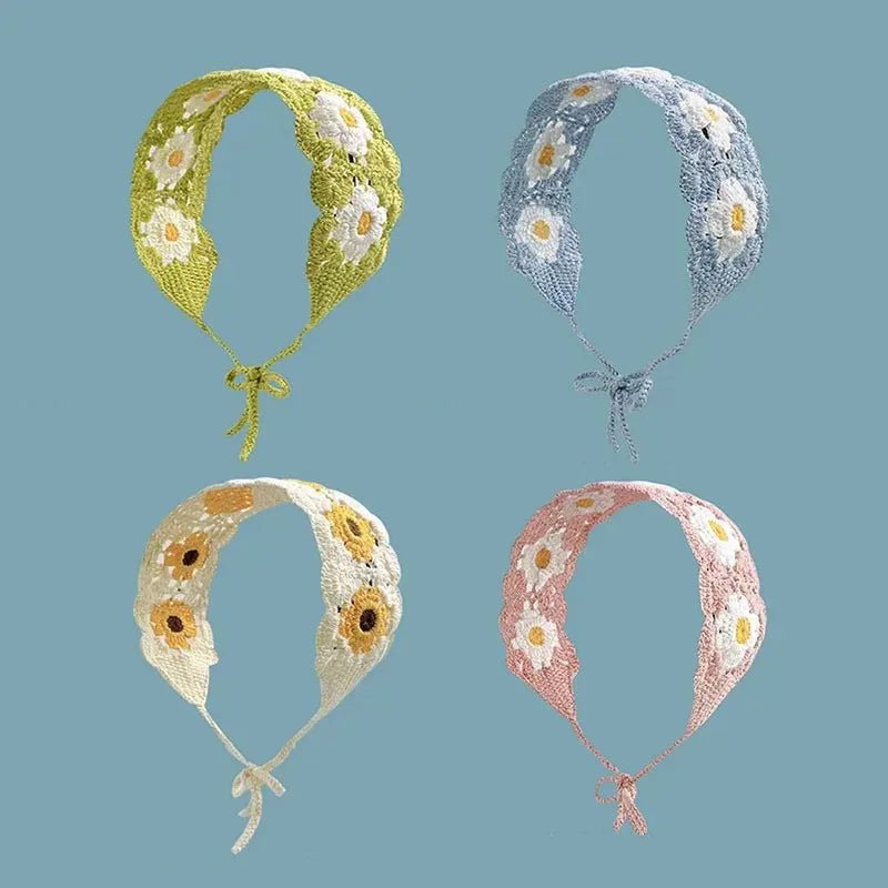 Cartoon Crochet Mushroom Hair Bands Vintage Fashion Hair Scarf For Women Flower Knit Holiday Headband Headwrap Hair Accessories