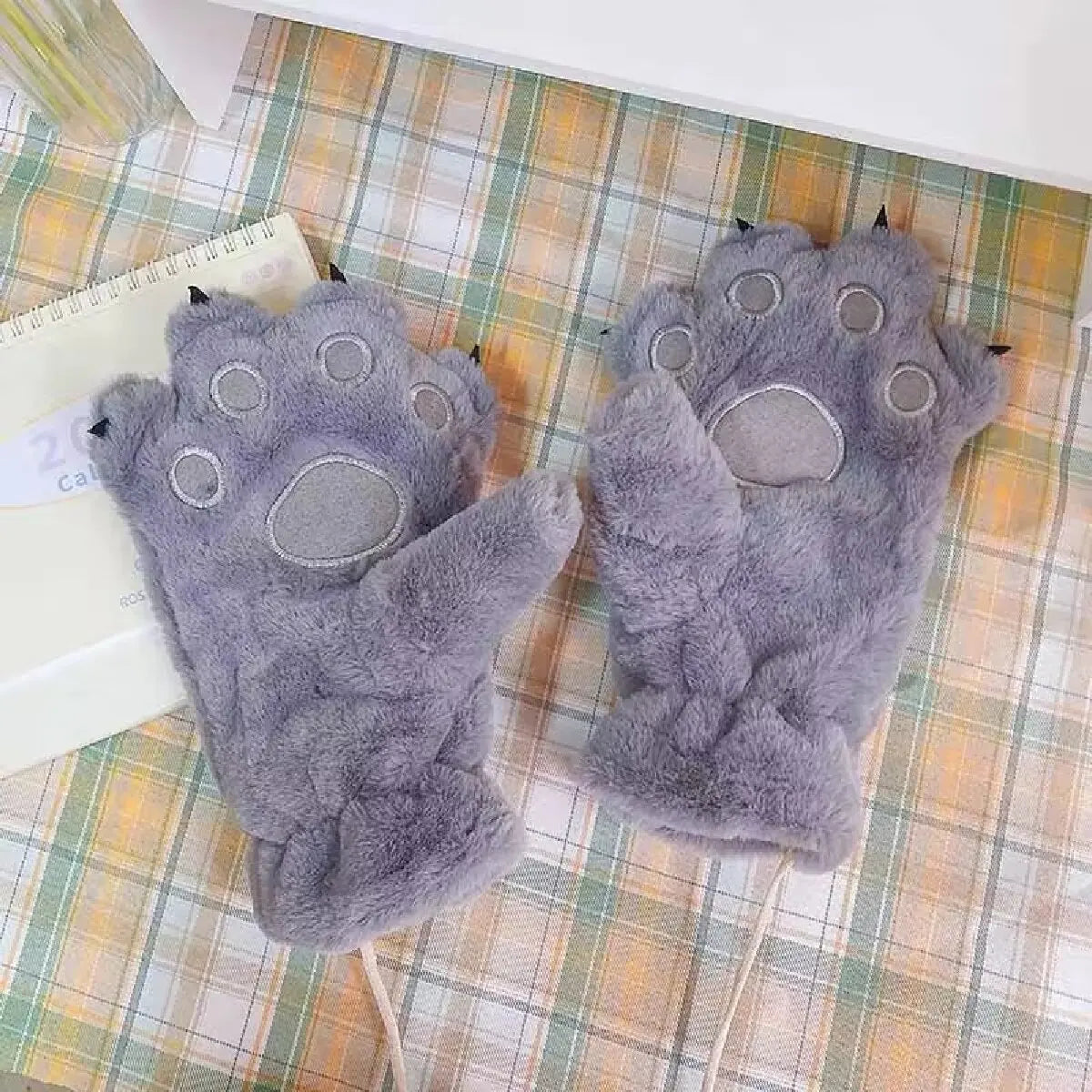 Women Gloves Bear Palm Paw Animals Plushclaw Glove Winter Fluffy Cat Paw Full Finger Gloves Keep Warm Lovely Soft Furry Mittens