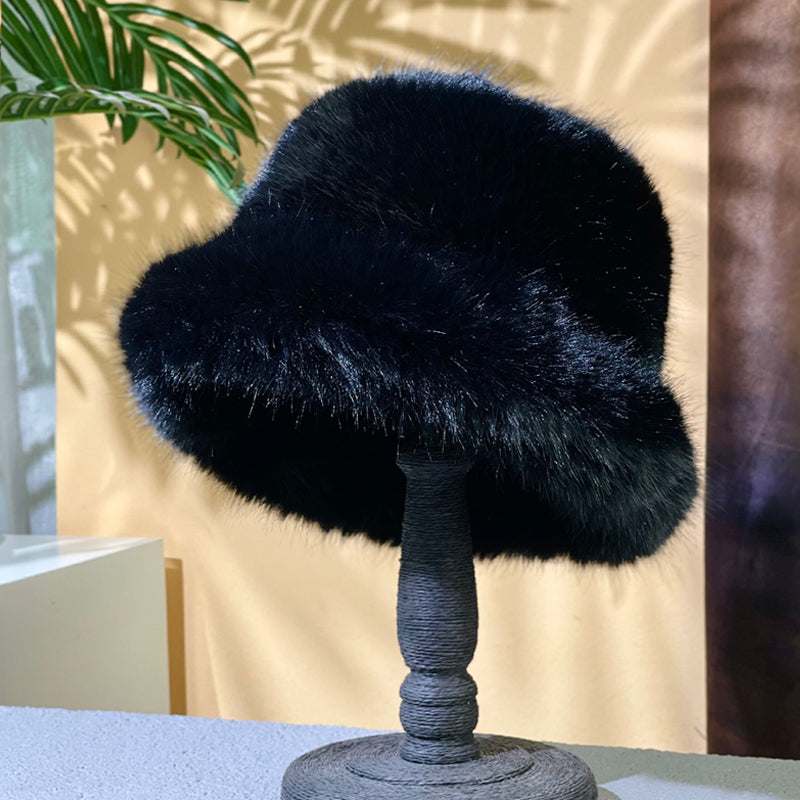 2024 Fluffy Faux Fur Bucket Hats Women Rabbit Fur Warm Thick Plush Winter Hat Lady Fashion Luxury Panama Furry Fisherman Cap Y2k