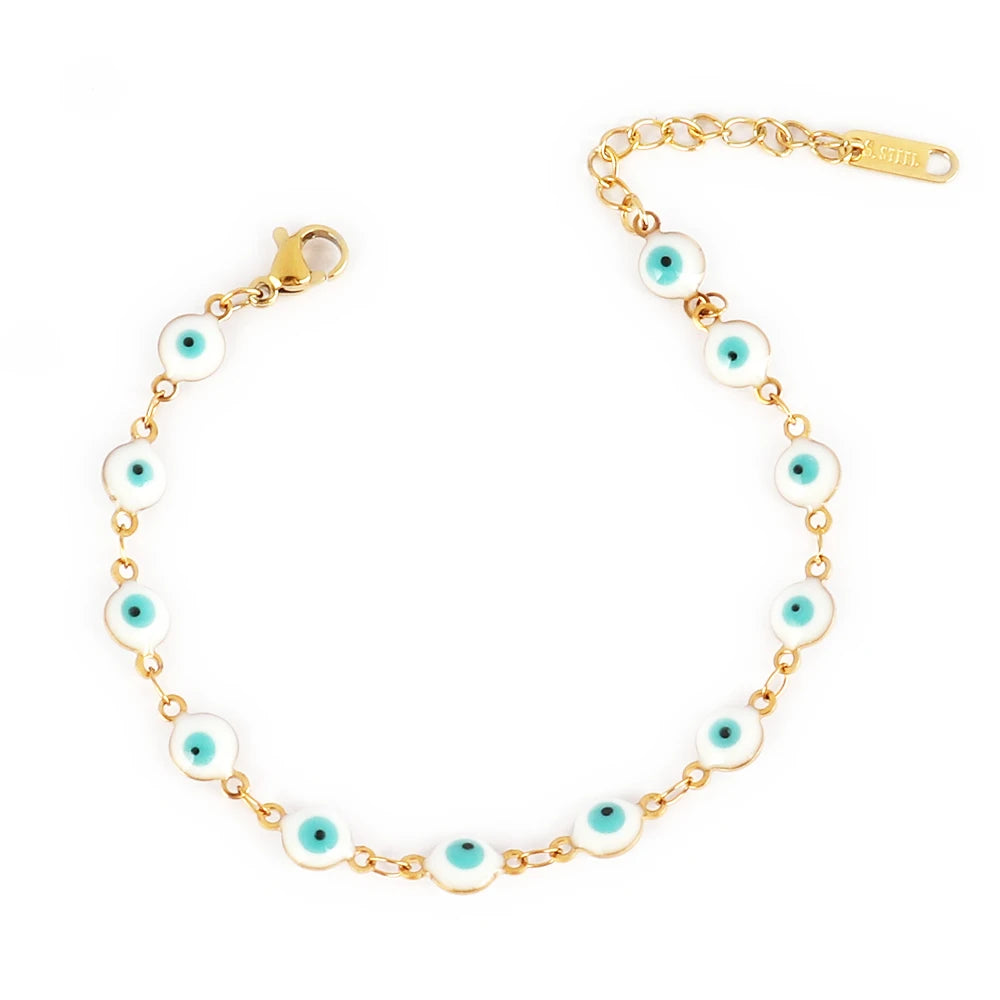 316L Stainless Steel Enamel Turkish Evil Eye Bracelets For Women Colorful Evil Eye Charm Bracelets Female Jewelry Gift