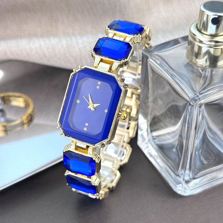 women's large section rhinestone chain rectangular color case rhinestone dial fashion European and American style ladies watch