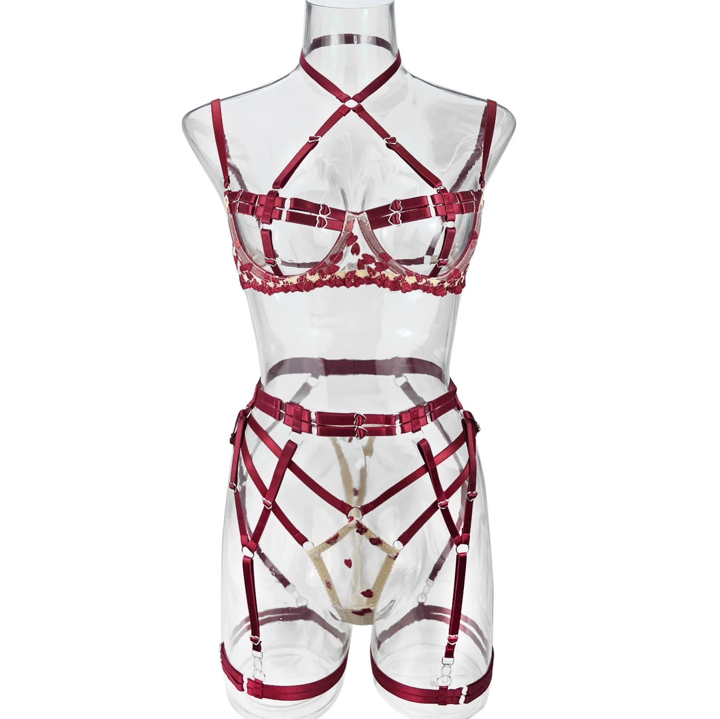 Ellolace Sensual Lingerie Open Bra Kit Push Up Uncensored Fancy Exotic Sets Heart-Shaped Embroidery Fairy Beautiful Underwear