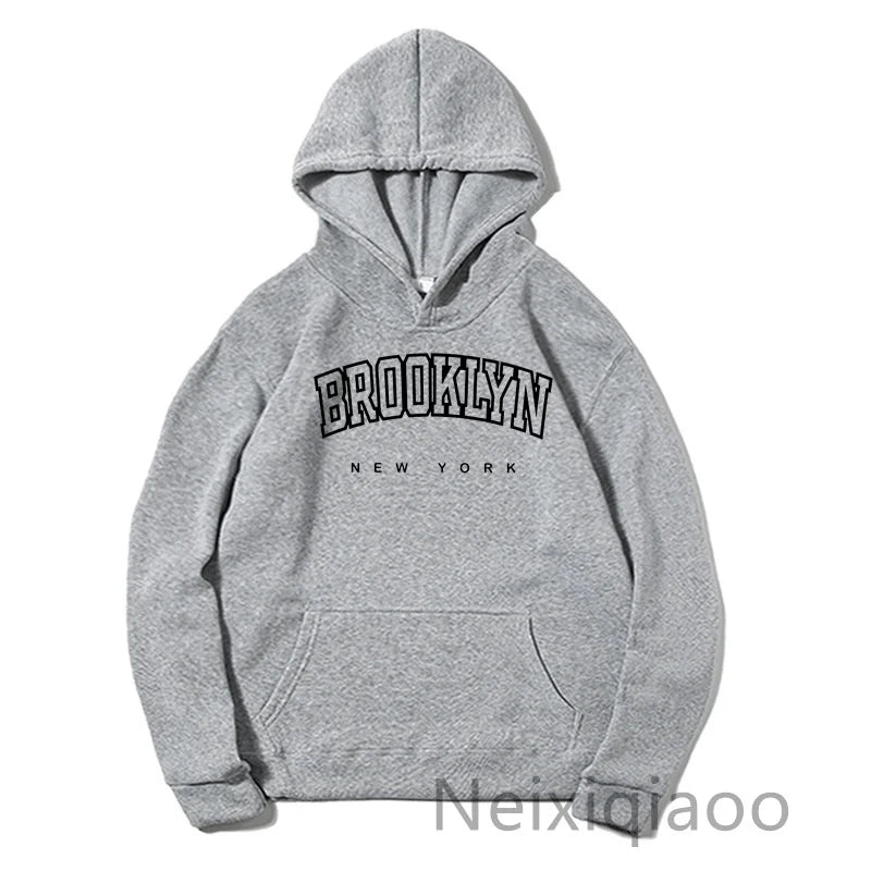 Women Brooklyn Letter USA Funny Black Hoodie Girl Autumn Winter Fleece Sweatshirts Female Harajuku Y2k Clothes
