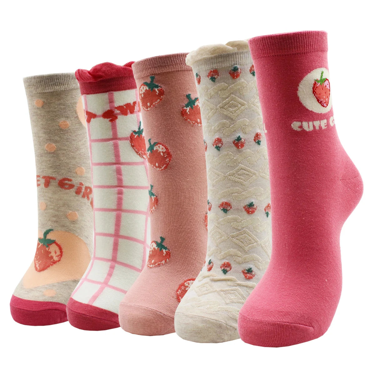 5 Pairs New Fashion Colorful Harajuku Korean Kawaii Cute Women Socks Cat Dog Owl Stripe Avocado Girl Cotton Cartoon Socks
