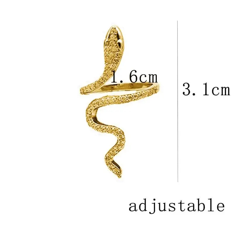 Punk Rhinestones Open Snake Ring Adjustable Animal Rings Reptile for Men Women Fashion Gothic Boy Girl Birthday Jewelry Gifts