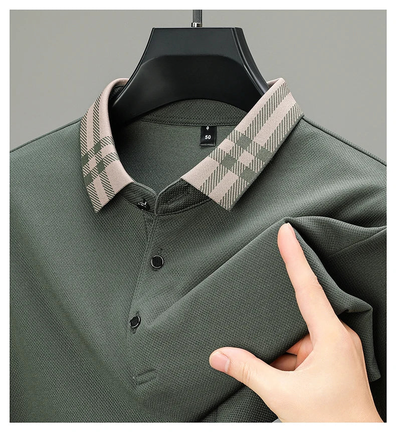 Light luxury brand polo shirt long sleeved spring and autumn new style comfortable and breathable casual striped lapel T-shirt