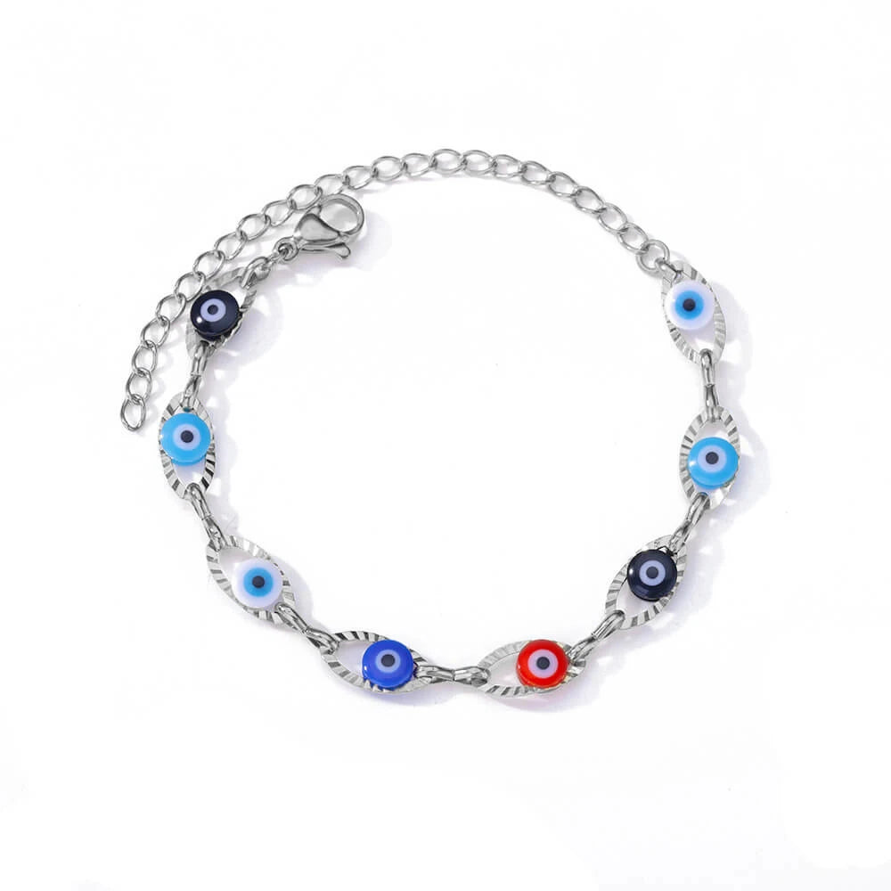 Gothic Rainbow Evil Eye Bracelets For Women Stainless Steel Gold Color Turkish Demon Chain Charm Bracelet Summer Beach Jewelry