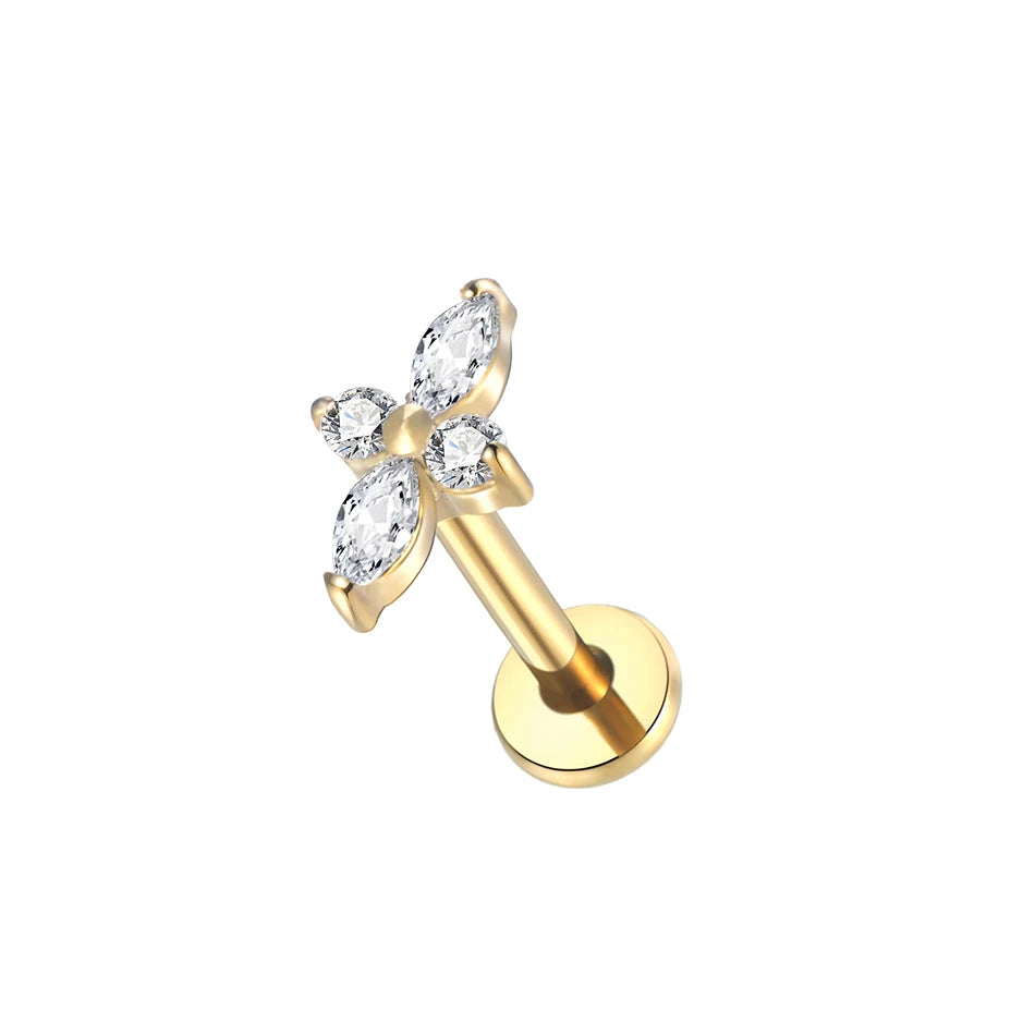 1pcs Titanium Piercing Cross Flower Stud Earring Internally Threaded Cubic Zircon Tragus Helix Piercing Body Jewelry