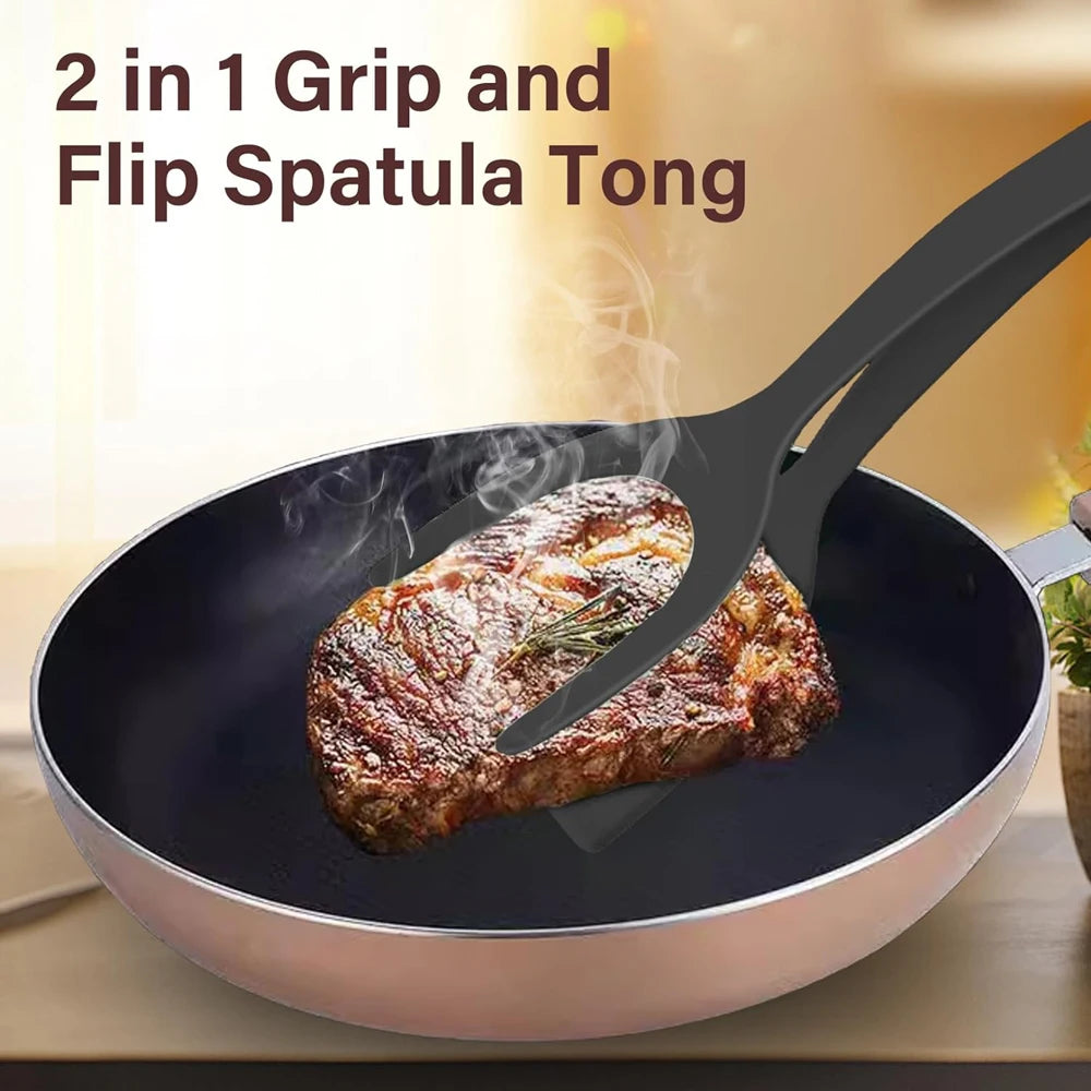 New 2 in 1 Grip Flip Spatula Tongs Egg Flipper Spatula Nylon Non Stick Coating Pancake Fish French Toast Omelet Making Tool