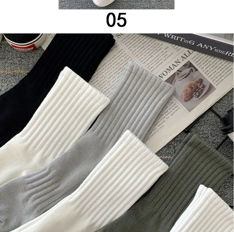 New 5 Pairs Cool Men Black White Warm Socks Set Autumn Winter Male Solid Color Sport Short Socks For Men Dropshipping
