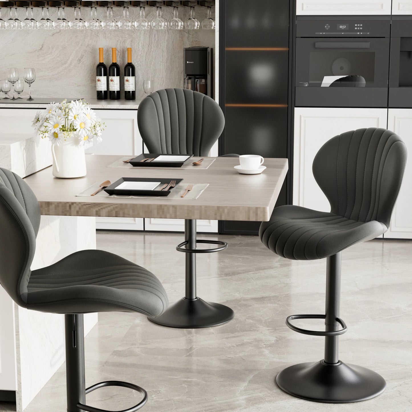 Living Room Chairs 2 Pcs Set Dining Chair Backrest Bar Stools Luxury Modern Soft Bag Stool Adjustable Height Rotating Kitchen Home Furniture