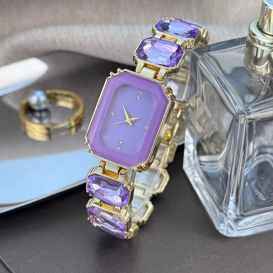 women's large section rhinestone chain rectangular color case rhinestone dial fashion European and American style ladies watch