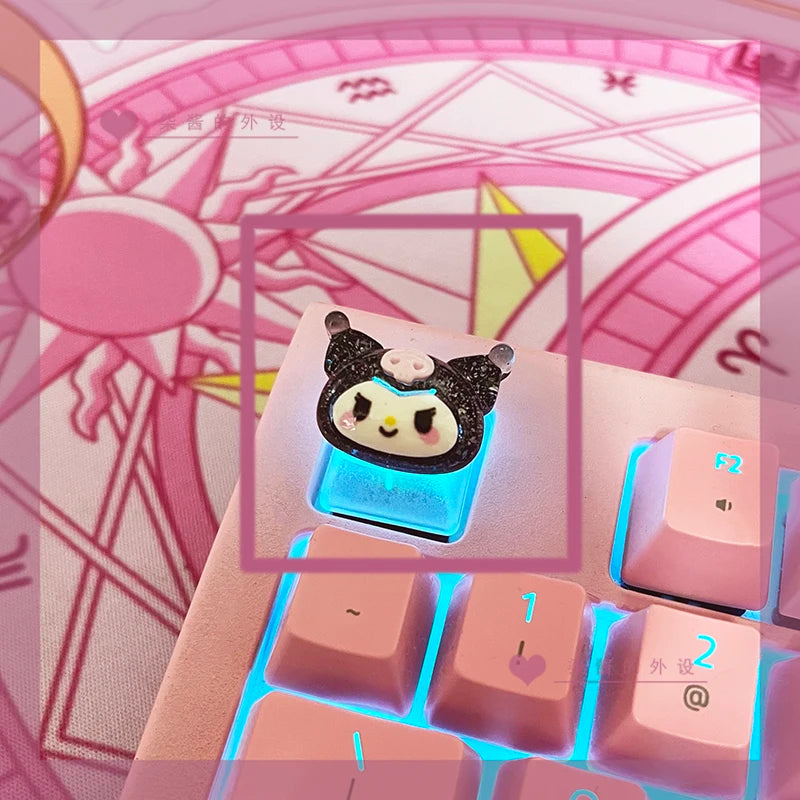 Sanrio Cartoon Animation Translucent HelloKitty Kuromi Melody Pompompurin Girl Cute Mechanical Keyboard Keycap Kawaii Gift