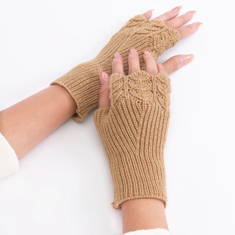 Women Winter Fingerless Gloves Warm Soft Wool Knitted Mittens Elegant Wrist Arm Hand Half Finger Elastic Short Gloves Guantes
