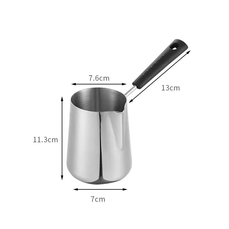 Long Handle Turkish Coffee Pot with Pouring Spout Stainless Steel Milk Butter Warmer Pot Stovetop Chocolate Melting Pan