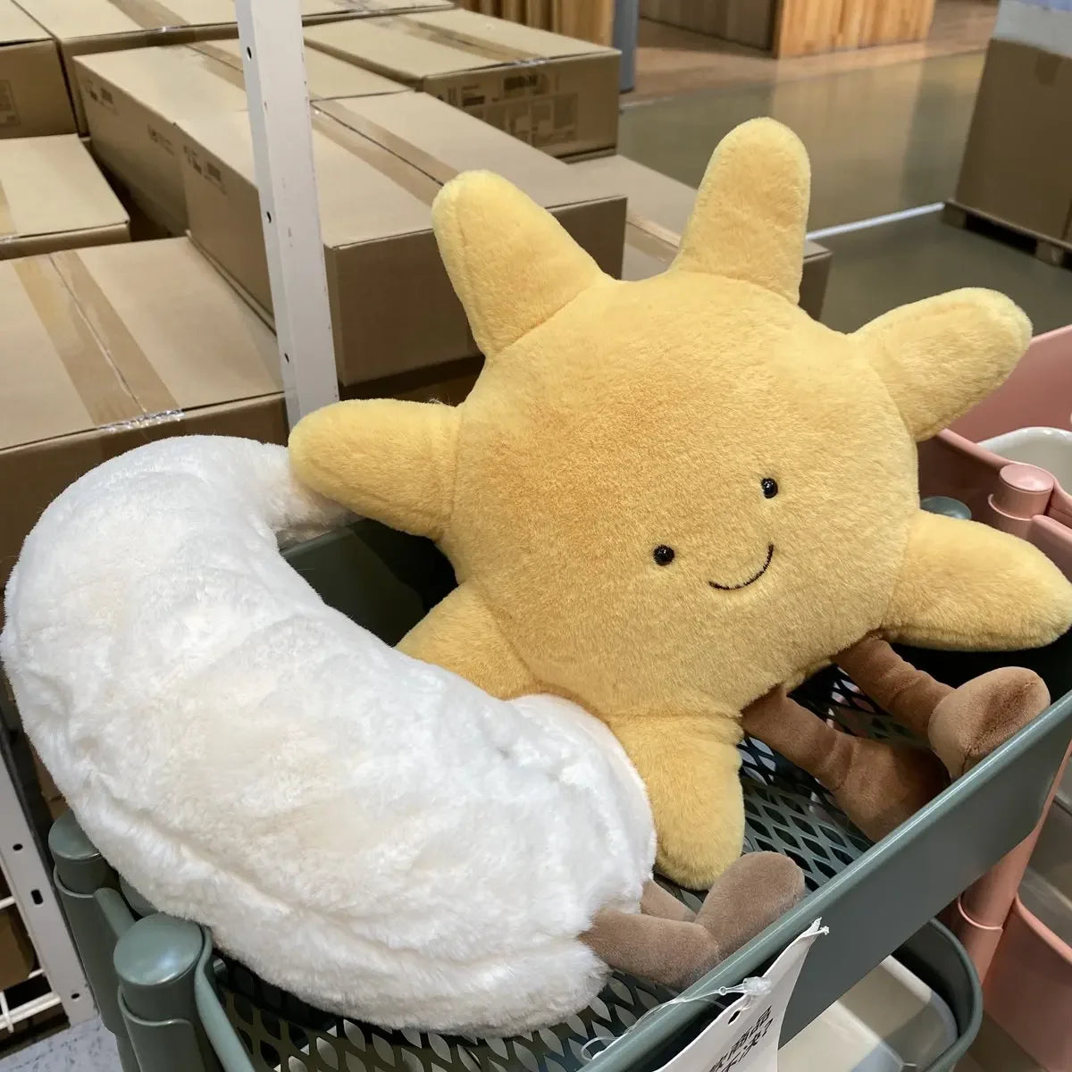 High Quality Smile Face Moon Yellow Sun Plushie Cushion Stuffed Cute Weather Plush Toy for Kid Bedroom Decor Sofa Throw Pillow