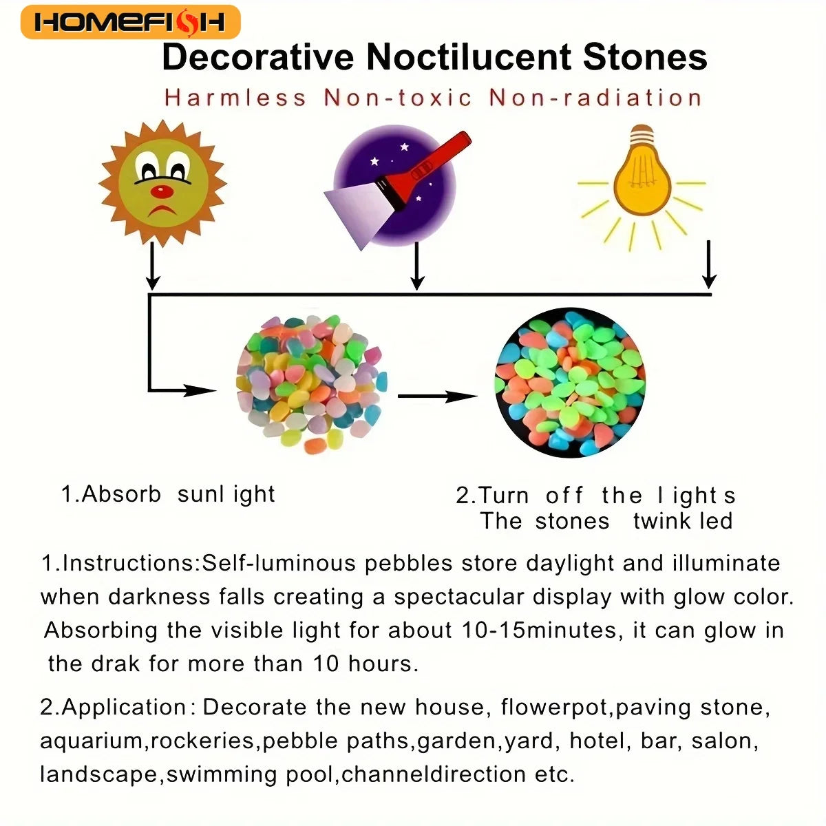 100pcs Glow In The Dark Pebbles Resin Luminous Stones For Landscape Garden Paths Potted Plants Parks Aquarium Decor