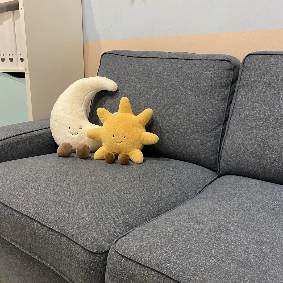 High Quality Smile Face Moon Yellow Sun Plushie Cushion Stuffed Cute Weather Plush Toy for Kid Bedroom Decor Sofa Throw Pillow