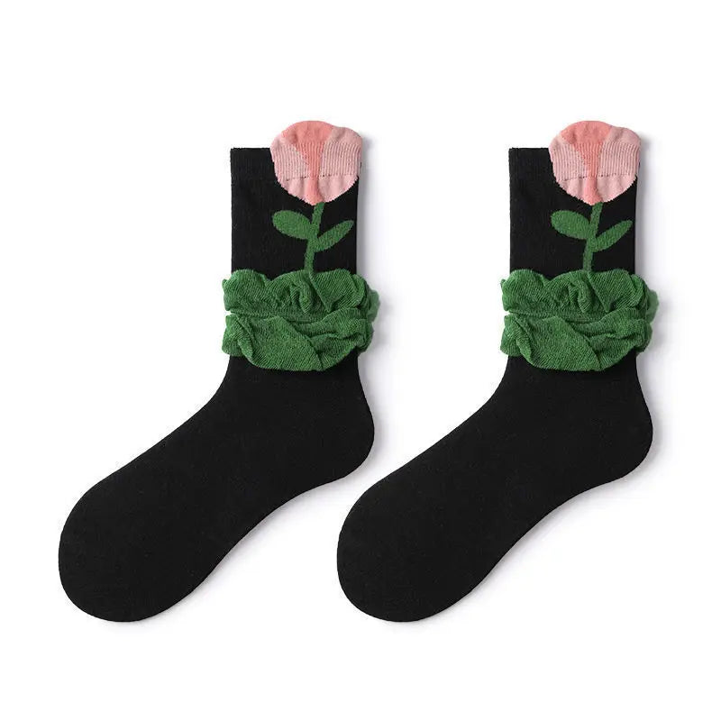 Women Socks Flower Rabbit Pattern Cute Kawaii Japanese Korean Style Cotton Harajuku Funny Breathable Casual Spring Floral Socks