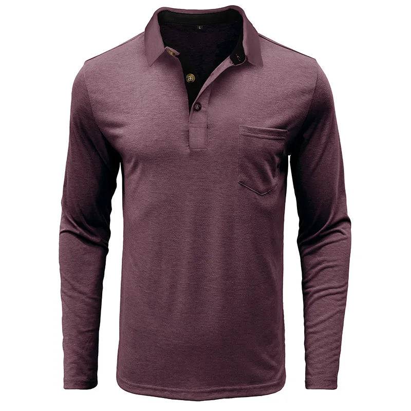 Spring Trend Men's Long Sleeve Casual Tshirt Solid Lapel Button Up Pullover Tops Autumn Turn Down Collar Bottoming Polo Shirt